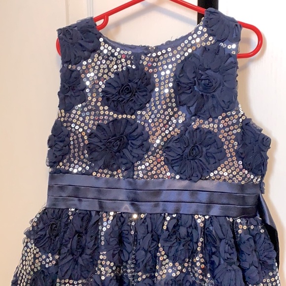 Navy Sequin Chiffon Floral Dress Size 10 - Picture 3 of 6